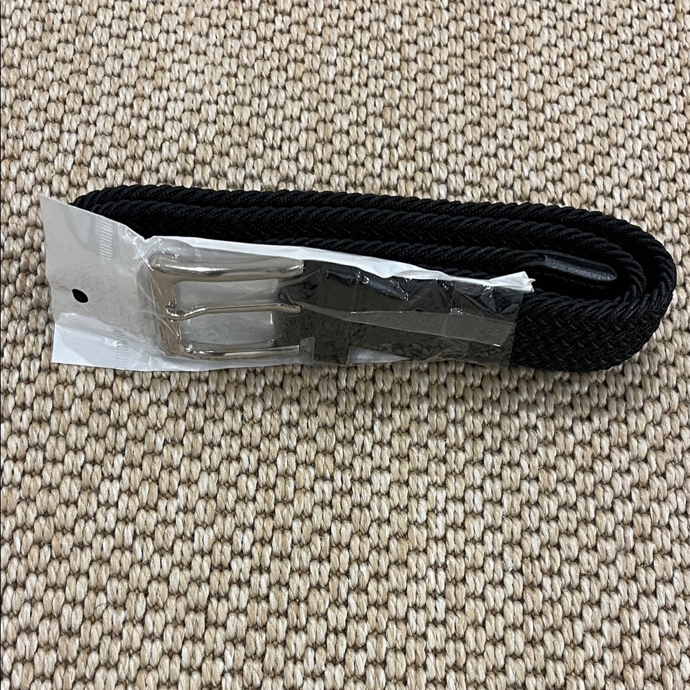 Black Nylon Woven Stretch Belt with Silver Buckle